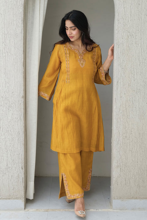 Mustard Chanderi Kurta Set