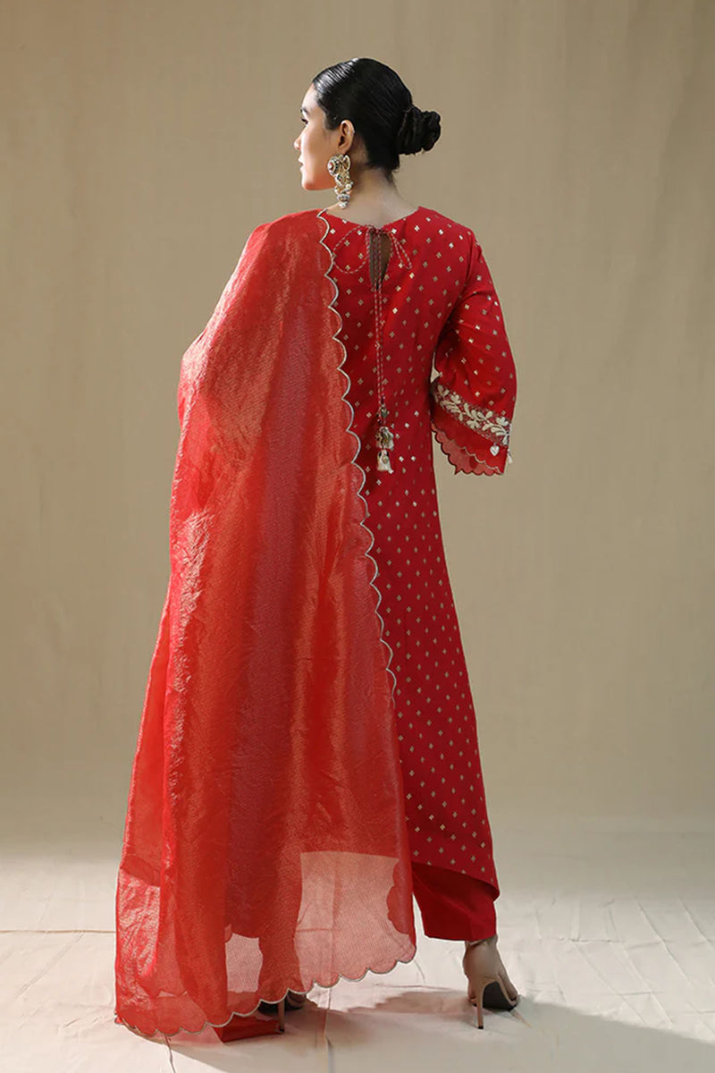 Red Self Chanderi Suit Set