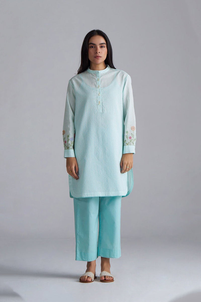 Eggshell Blue Mini-Check Woven Co-ord Set