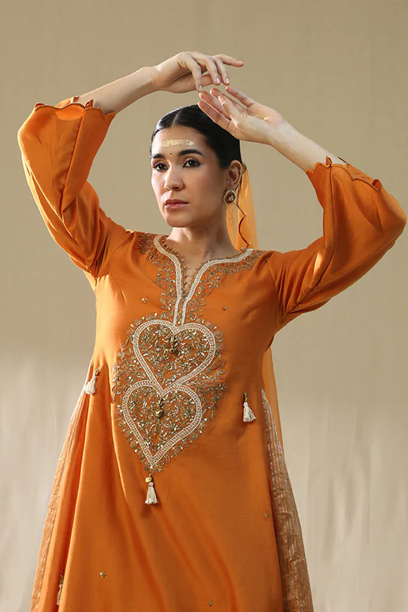 Orange Heart A Line Suit Set