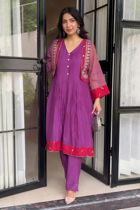 Purple Chanderi Kurta Set