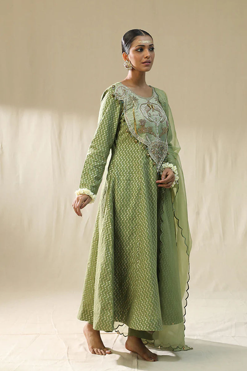 Pista Green Kastoori Self Suit Set