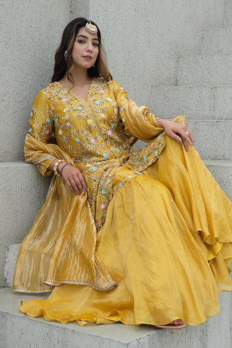 Yellow Tissue Gharara Set