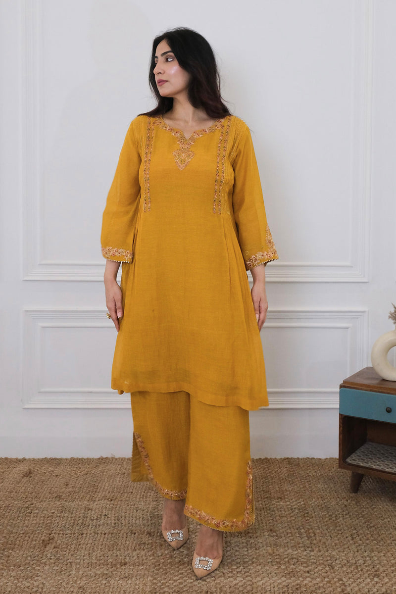 Mustard Chanderi Kurta Set