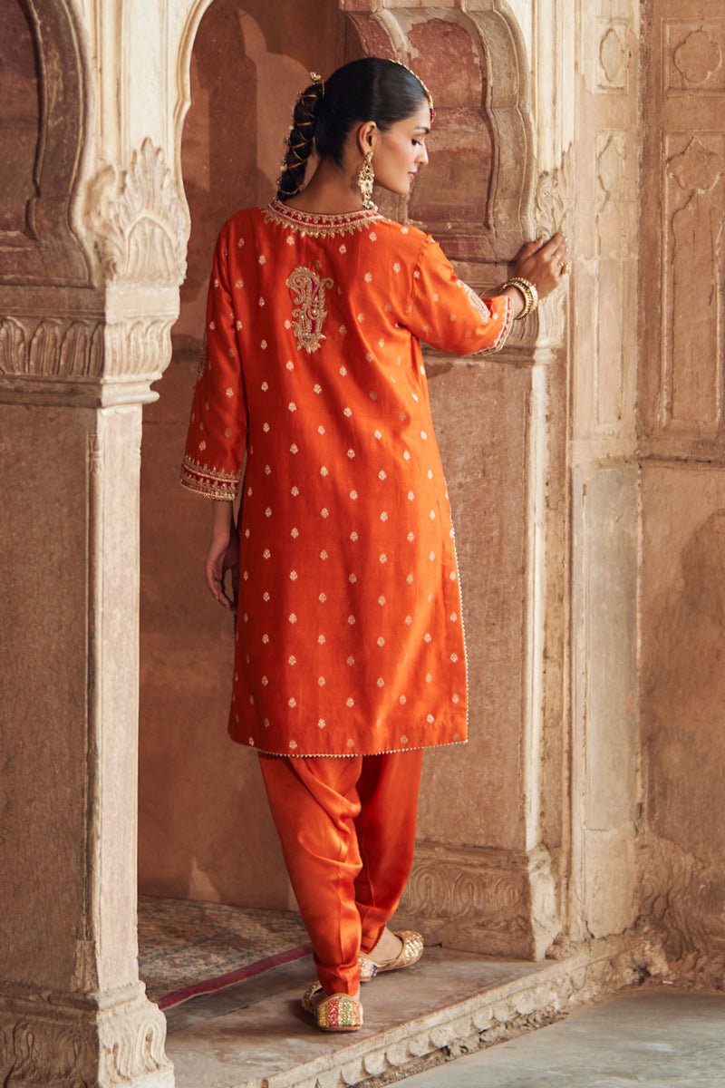 FAHMIDA - BURNT ORANGE SHORT KURTA WITH SALWAR