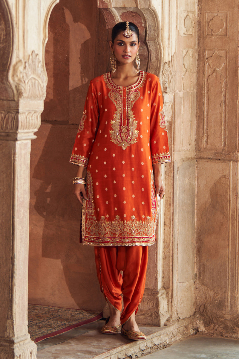 FAHMIDA - BURNT ORANGE SHORT KURTA WITH SALWAR