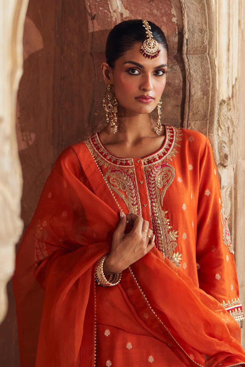 FAHMIDA - BURNT ORANGE SHORT KURTA WITH SALWAR