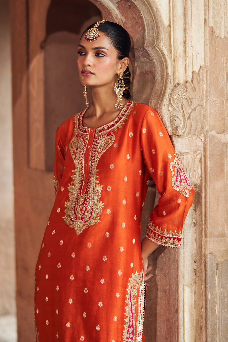 FAHMIDA - BURNT ORANGE SHORT KURTA WITH SALWAR
