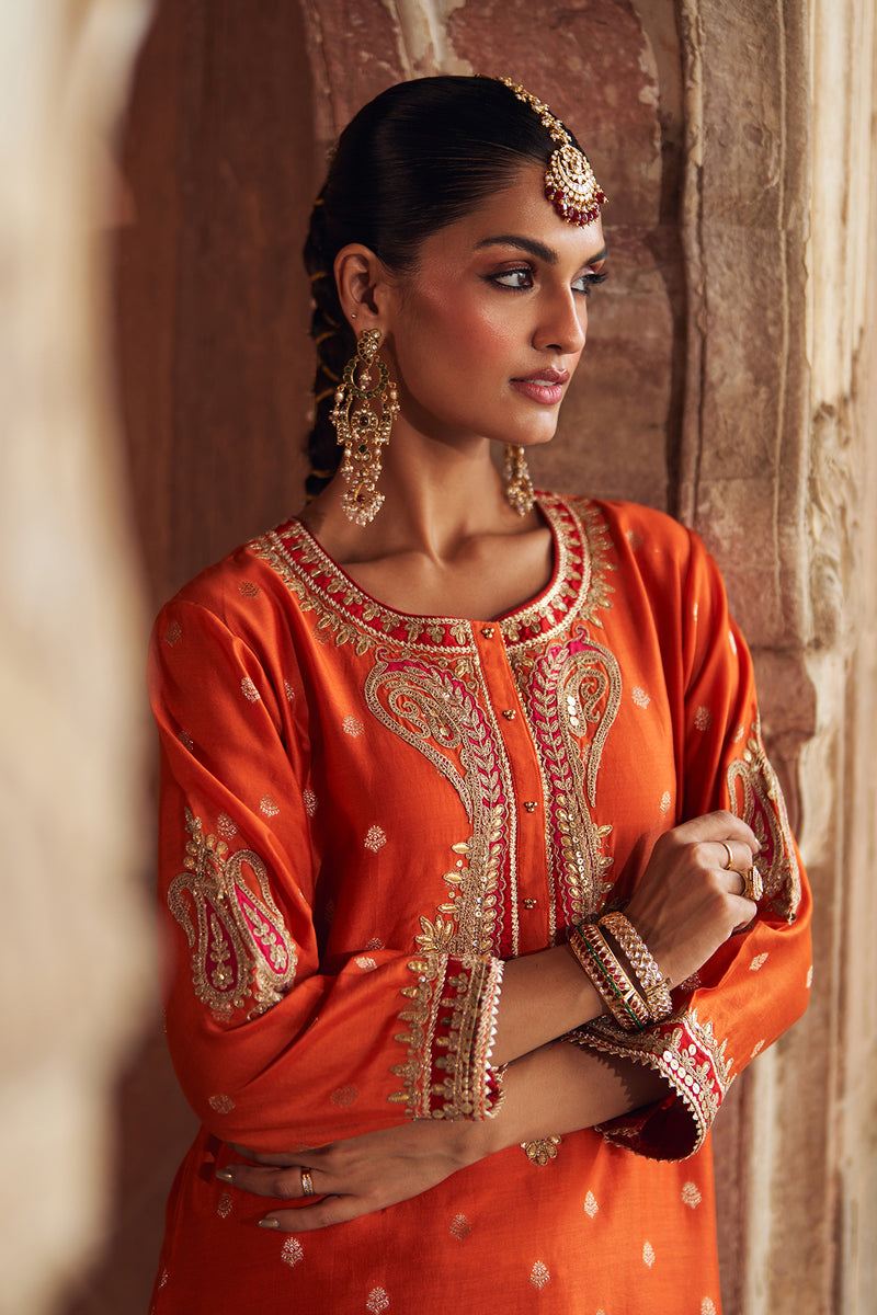 FAHMIDA - BURNT ORANGE SHORT KURTA WITH SALWAR