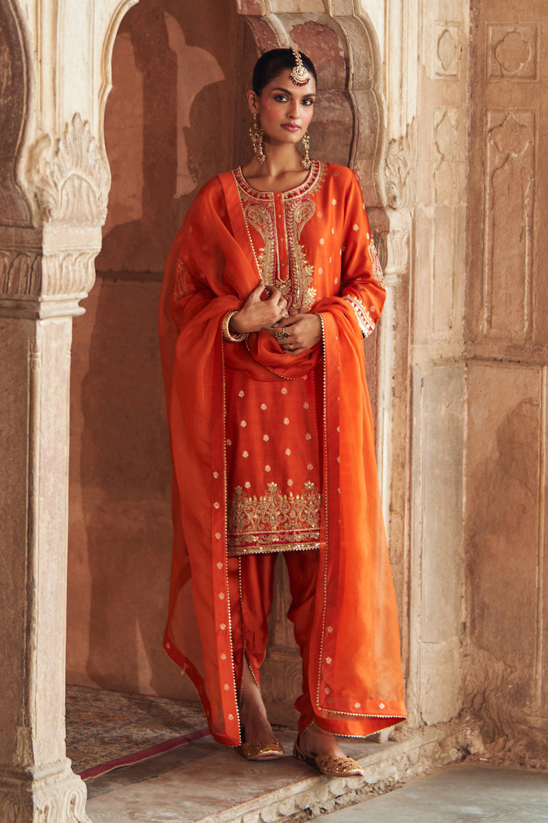 FAHMIDA - BURNT ORANGE SHORT KURTA WITH SALWAR