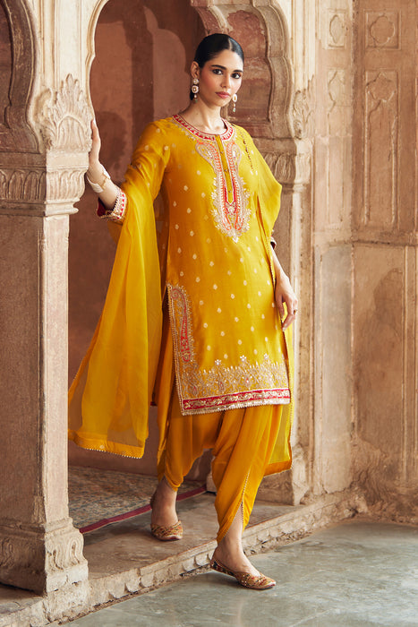 FAHMIDA - MUSTARD SHORT KURTA WITH SALWAR