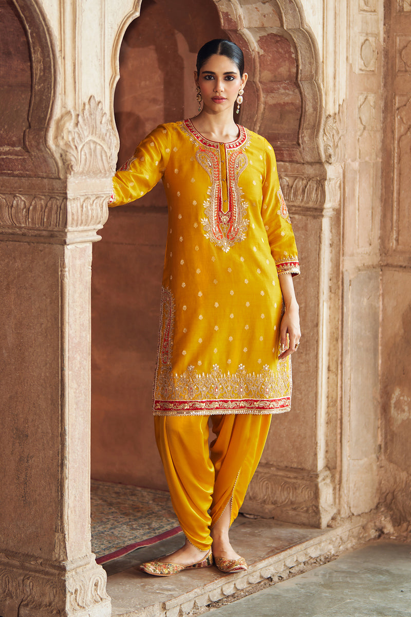 FAHMIDA - MUSTARD SHORT KURTA WITH SALWAR