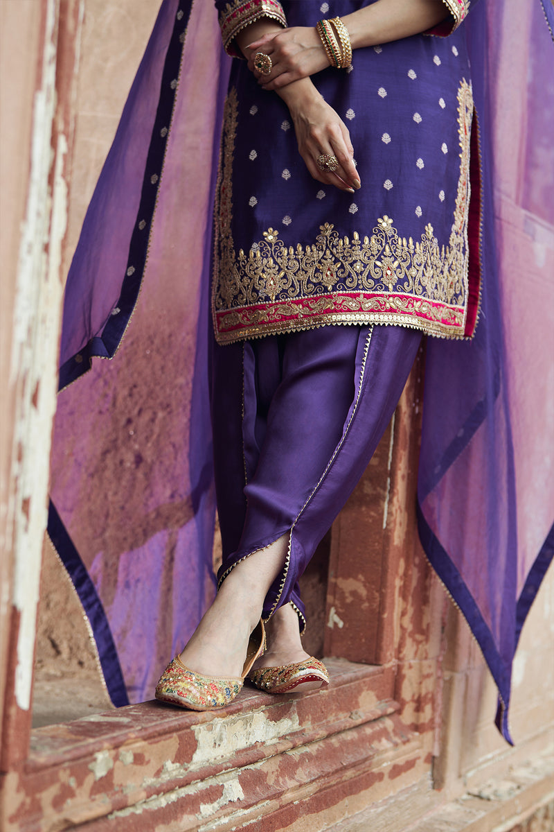FAHMIDA - DEEP PURPLE SHORT KURTA WITH SALWAR