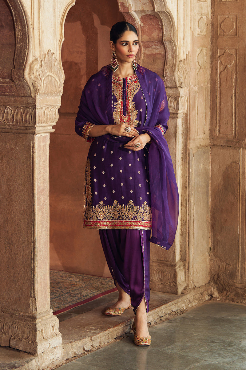 FAHMIDA - DEEP PURPLE SHORT KURTA WITH SALWAR
