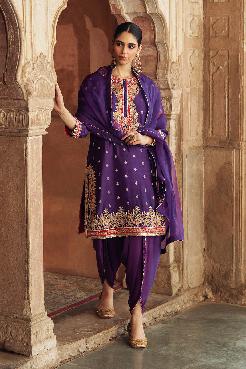 FAHMIDA - DEEP PURPLE SHORT KURTA WITH SALWAR