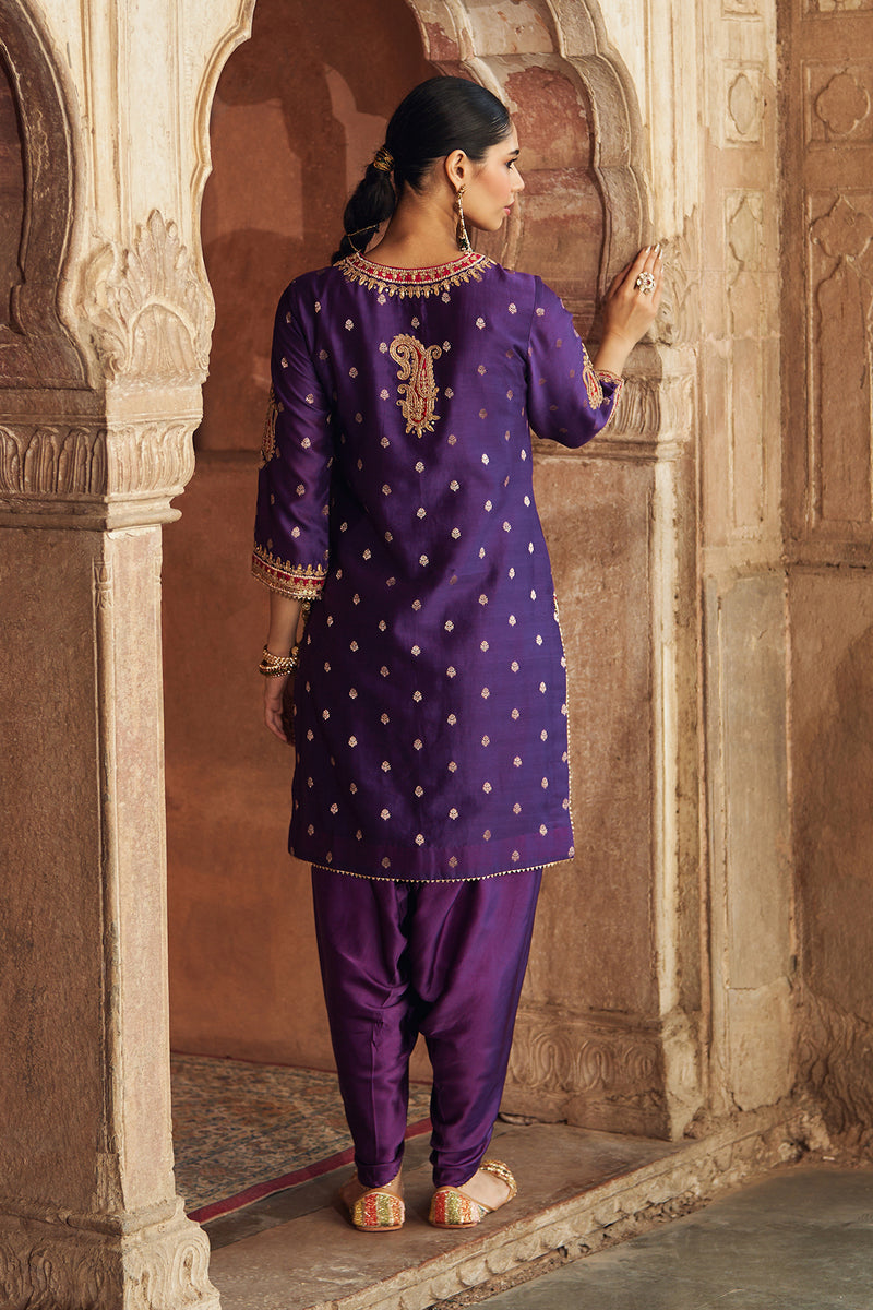 FAHMIDA - DEEP PURPLE SHORT KURTA WITH SALWAR