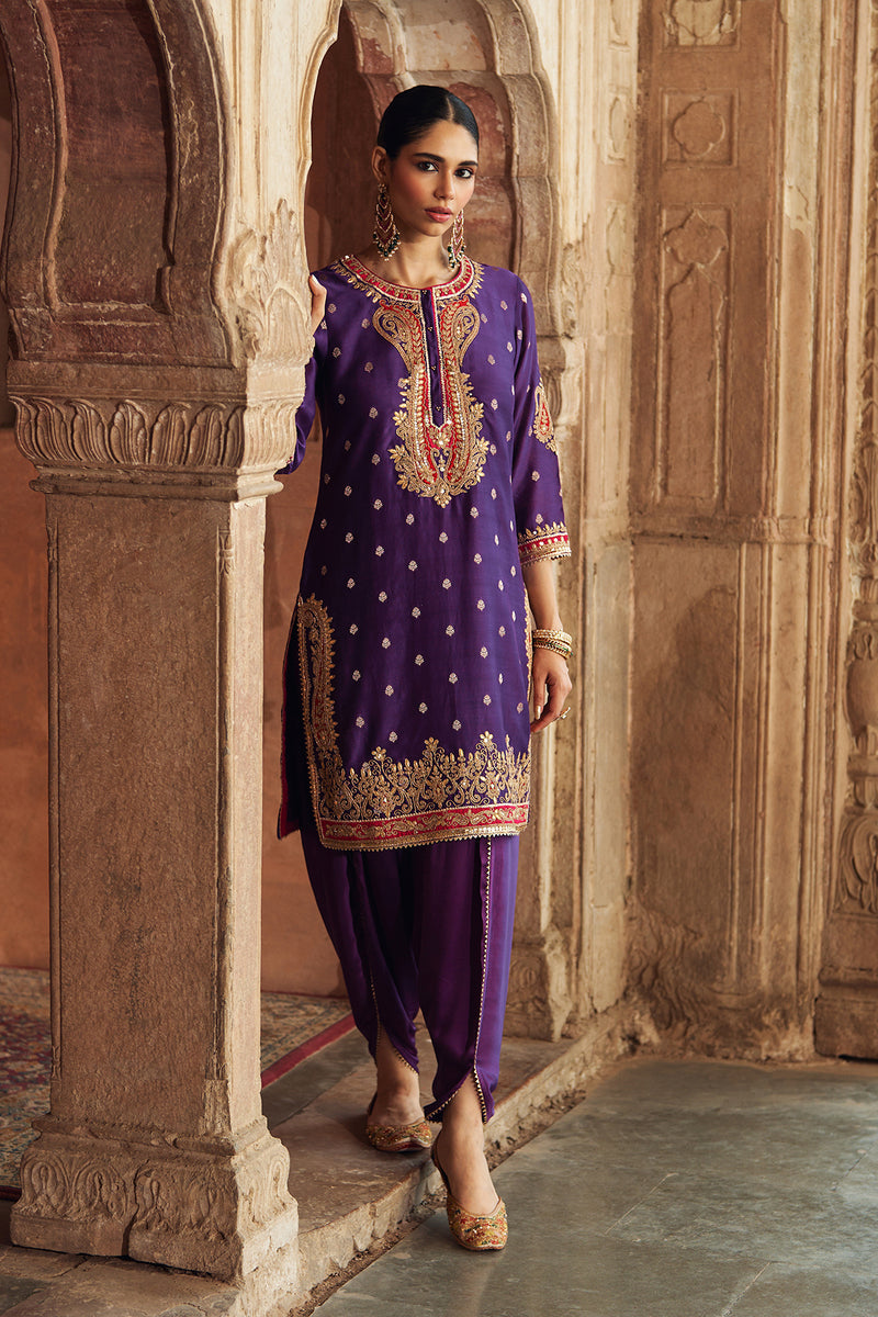 FAHMIDA - DEEP PURPLE SHORT KURTA WITH SALWAR