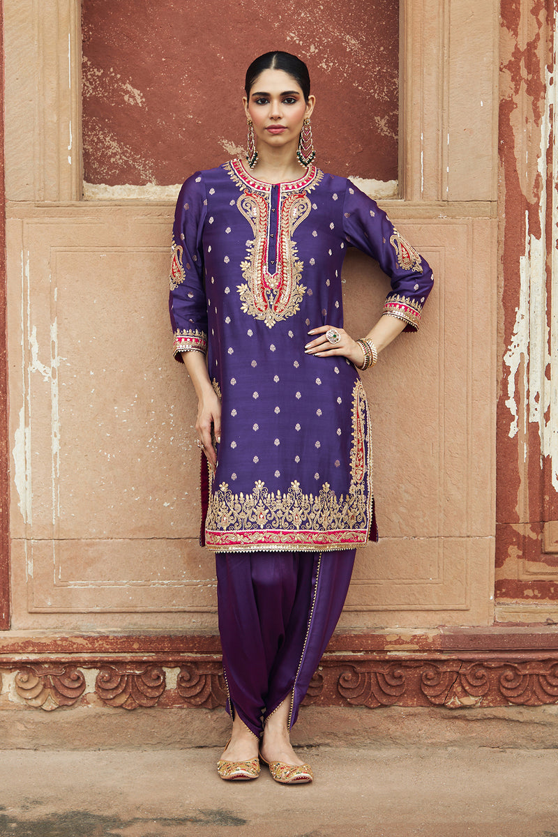 FAHMIDA - DEEP PURPLE SHORT KURTA WITH SALWAR