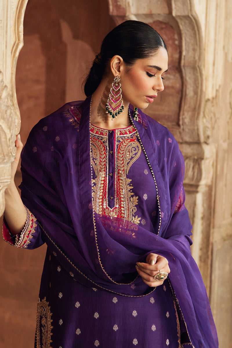 FAHMIDA - DEEP PURPLE SHORT KURTA WITH SALWAR
