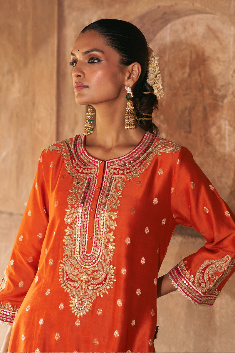 FARHANA - BURNT ORANGE SHORT KURTA WITH SALWAR AND DUPATTA