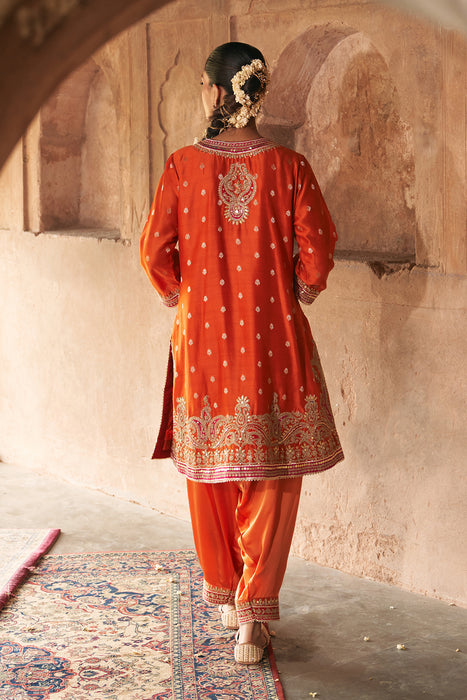 FARHANA - BURNT ORANGE SHORT KURTA WITH SALWAR AND DUPATTA