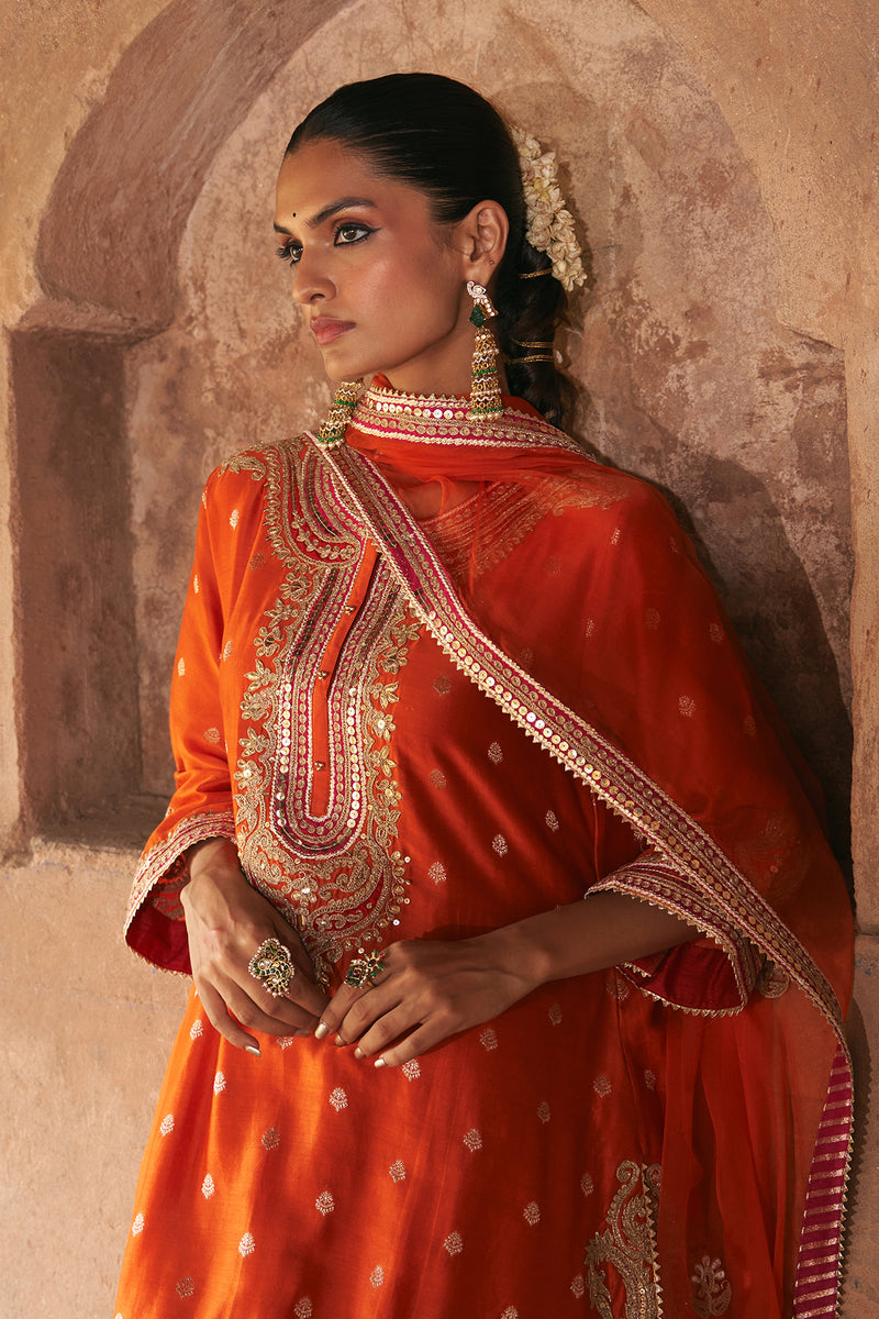 FARHANA - BURNT ORANGE SHORT KURTA WITH SALWAR AND DUPATTA