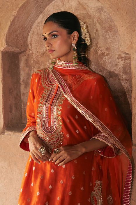 FARHANA - BURNT ORANGE SHORT KURTA WITH SALWAR AND DUPATTA