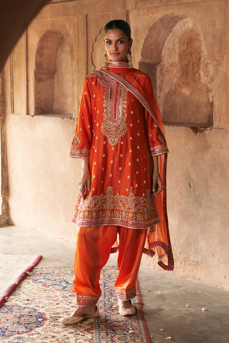 FARHANA - BURNT ORANGE SHORT KURTA WITH SALWAR AND DUPATTA