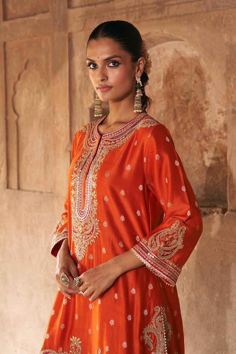 FARHANA - BURNT ORANGE SHORT KURTA WITH SALWAR AND DUPATTA