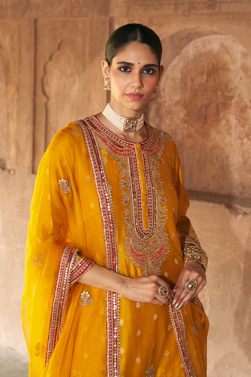 FARHANA - MUSTARD SHORT KURTA WITH SALWAR AND DUPATTA