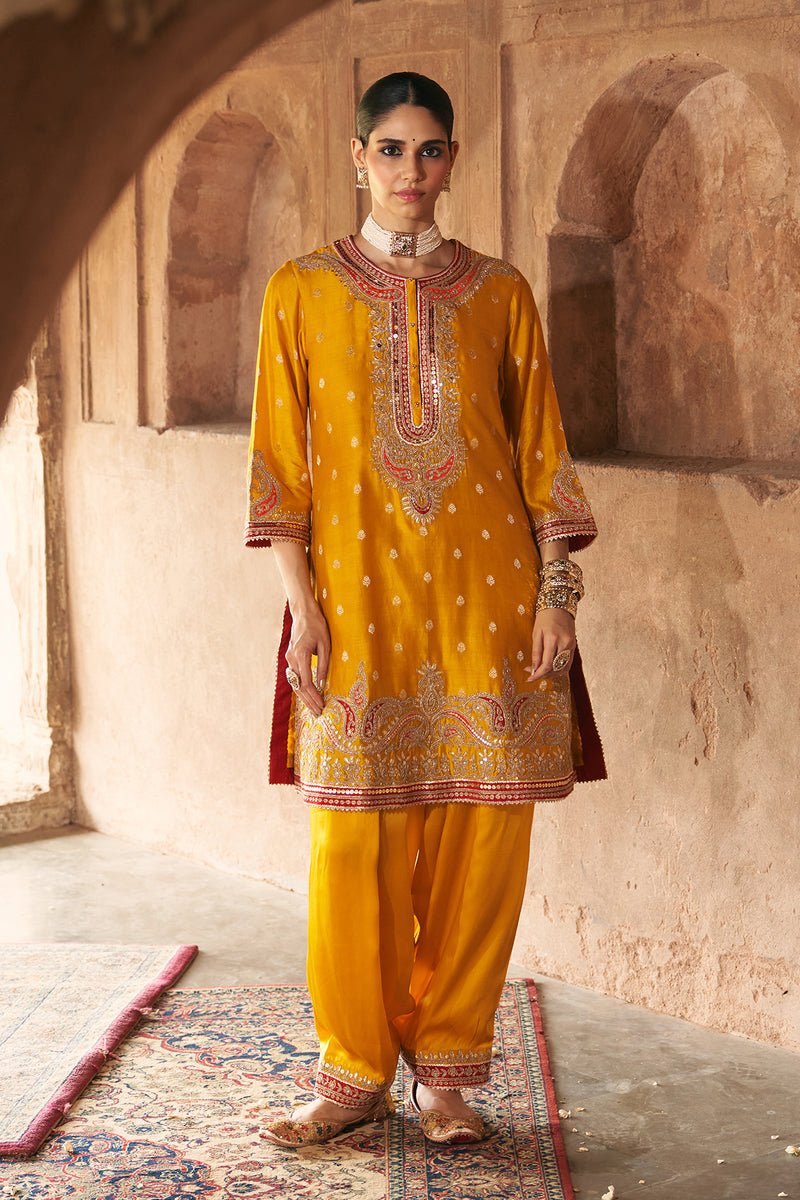 FARHANA - MUSTARD SHORT KURTA WITH SALWAR AND DUPATTA