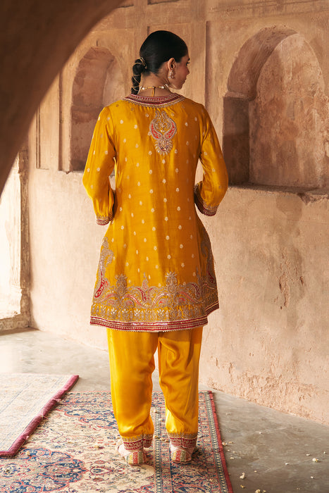 FARHANA - MUSTARD SHORT KURTA WITH SALWAR AND DUPATTA