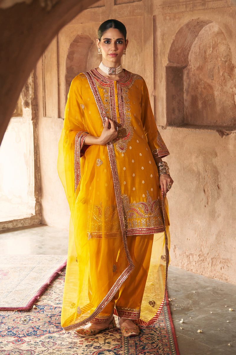 FARHANA - MUSTARD SHORT KURTA WITH SALWAR AND DUPATTA