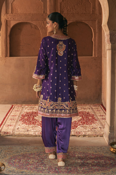 FARHANA - DEEP PURPLE SHORT KURTA WITH SALWAR AND DUPATTA