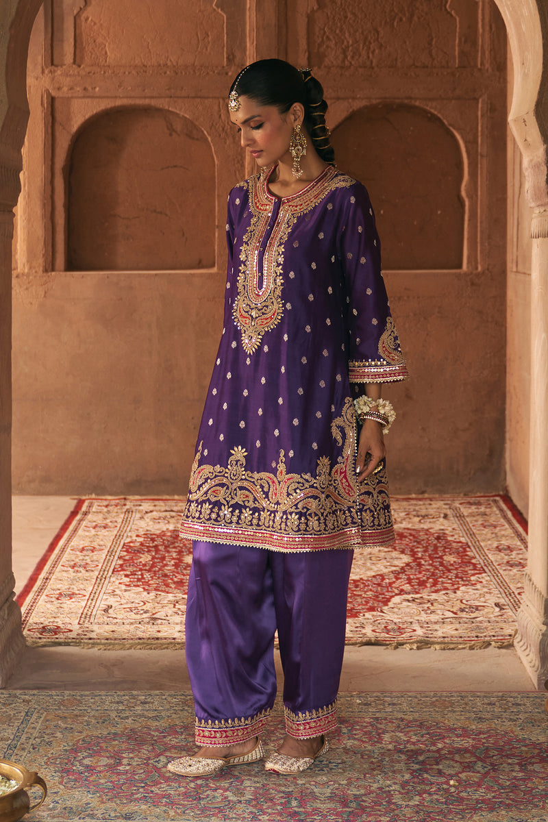 FARHANA - DEEP PURPLE SHORT KURTA WITH SALWAR AND DUPATTA