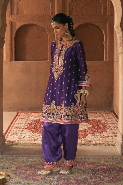 FARHANA - DEEP PURPLE SHORT KURTA WITH SALWAR AND DUPATTA