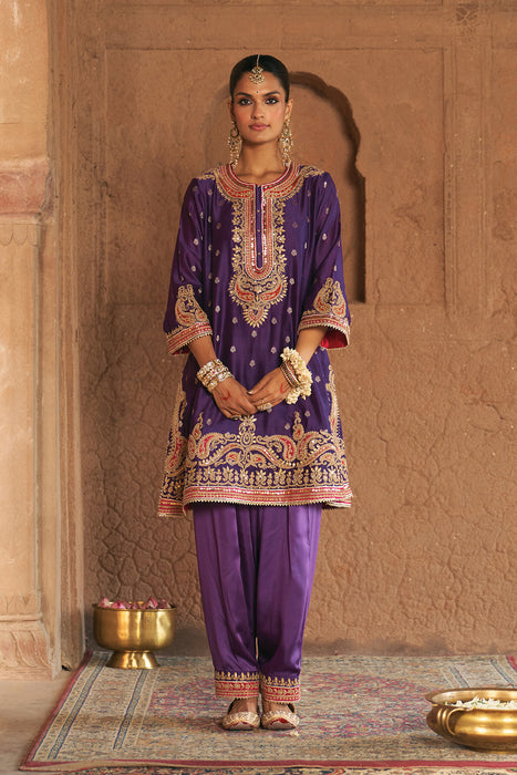 FARHANA - DEEP PURPLE SHORT KURTA WITH SALWAR AND DUPATTA