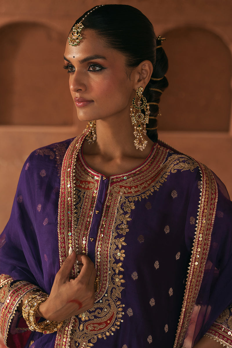 FARHANA - DEEP PURPLE SHORT KURTA WITH SALWAR AND DUPATTA