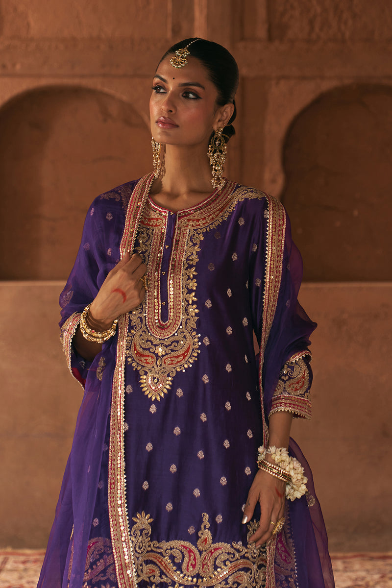 FARHANA - DEEP PURPLE SHORT KURTA WITH SALWAR AND DUPATTA
