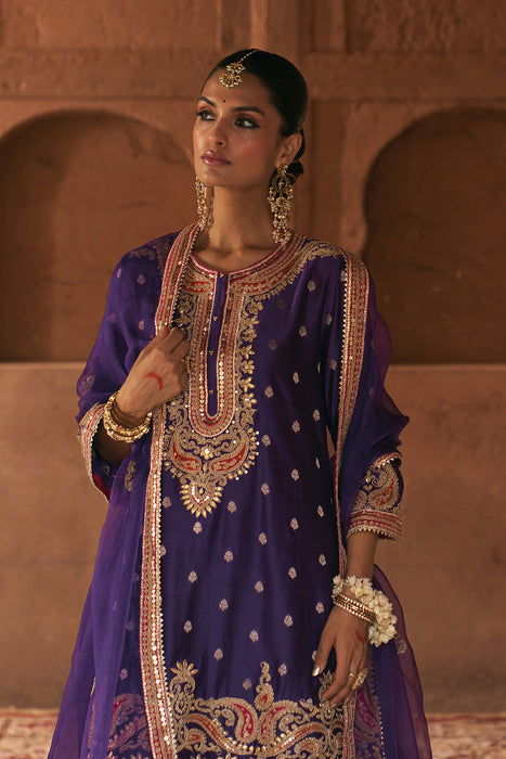 FARHANA - DEEP PURPLE SHORT KURTA WITH SALWAR AND DUPATTA
