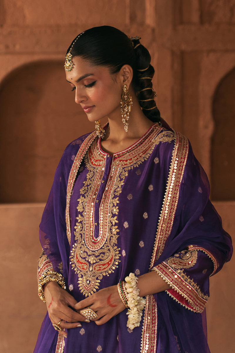 FARHANA - DEEP PURPLE SHORT KURTA WITH SALWAR AND DUPATTA