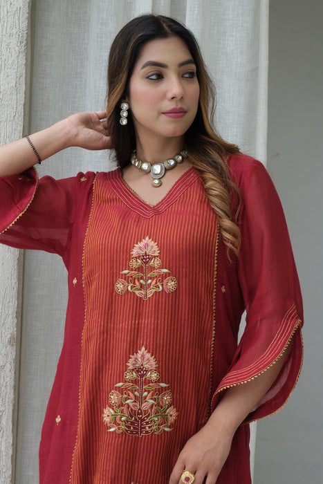 Maroon Chanderi Kurta Set