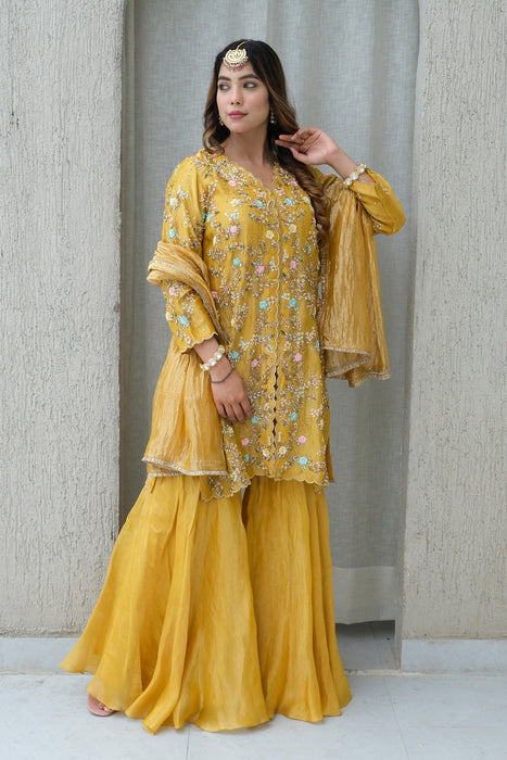 Yellow Tissue Gharara Set