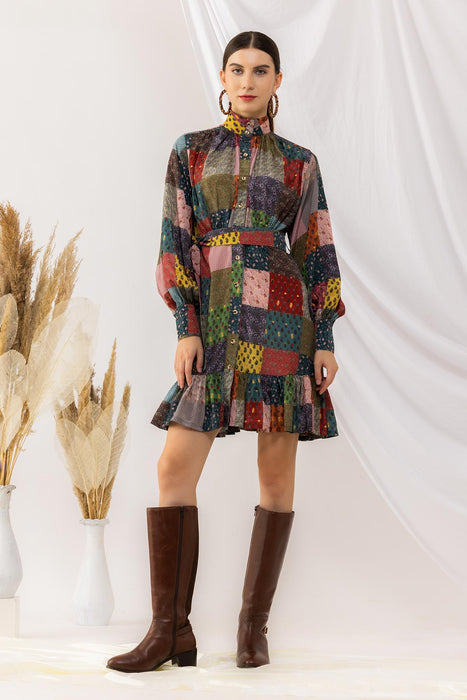 Flouncy Bohemian Front Open Dress With Lantern Sleeves