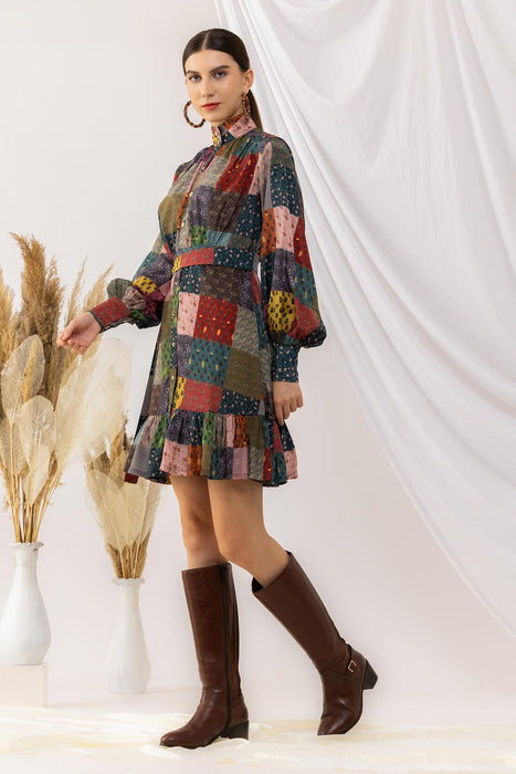 Flouncy Bohemian Front Open Dress With Lantern Sleeves