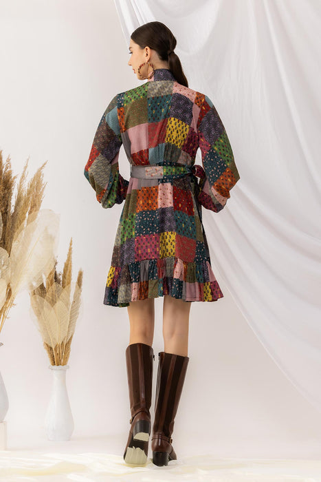 Flouncy Bohemian Front Open Dress With Lantern Sleeves