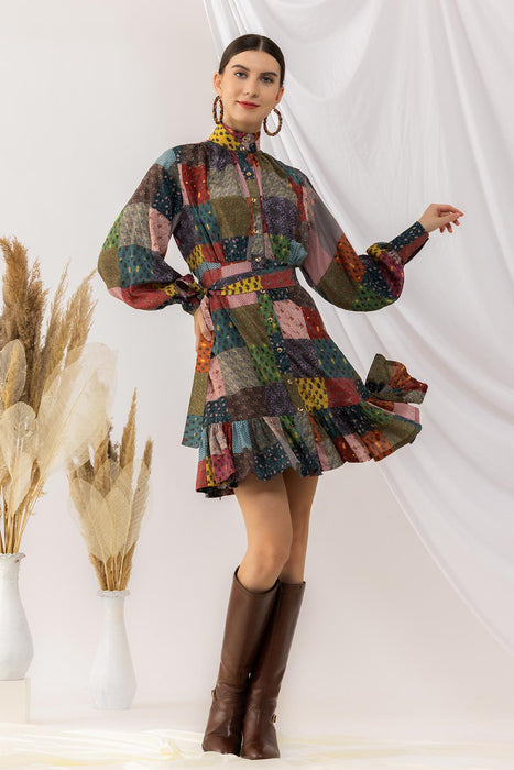 Flouncy Bohemian Front Open Dress With Lantern Sleeves