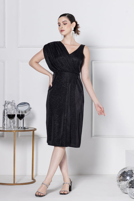 Noir Glitz Soirée Midi Dress