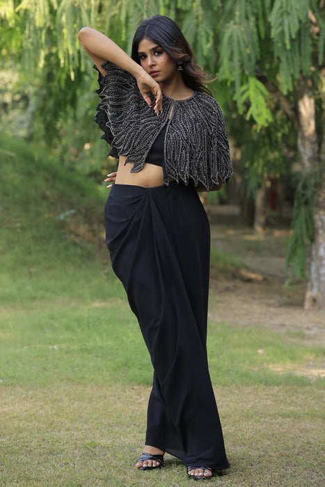 Black Poncho Cape Set