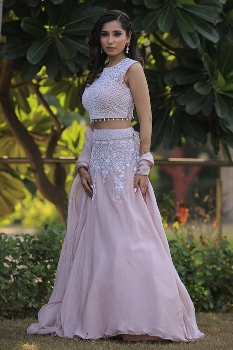 Persian Pink Embroidered Lehenga Set